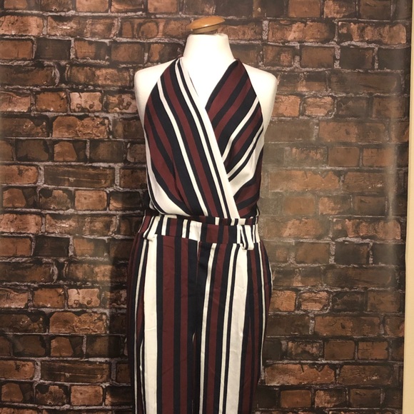 striped surplice jumpsuit